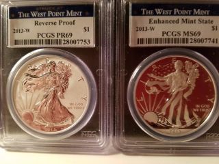 2013w 25th Anniversary West Piont Silver Eagles In Pcgs 69 Grade photo