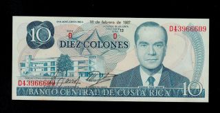 Costa Rica 10 Colones 1987 Pick 237b Au - Unc Banknote. photo