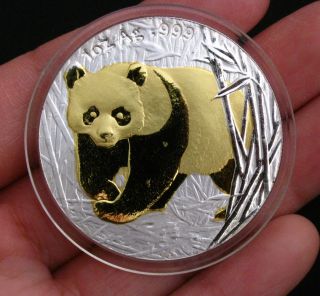 2001 Chinese Giant Panda 24k Gold & Silver Commemorative Medal Bimetallic Coin photo