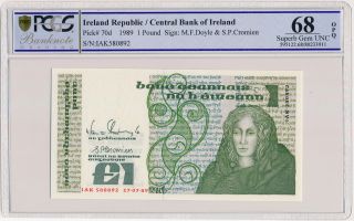 Central Bank Of Ireland Ireland Republic 1 Pound 1989 Pcgs 68opq photo