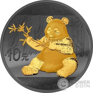 Panda Golden Enigma Ruthenium Silver Coin 10 Yuan China 2017 photo