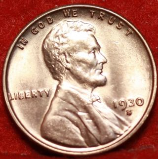 Uncirculated Red 1930 - S San Francisco Copper Lincoln Wheat Cent S/h photo