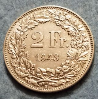 1943 Switzerland 2 Franc Silver Coin photo