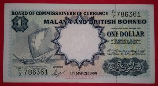 Malaya & British Borneo 1959 $1 Thomas De La Rue Print Note. photo
