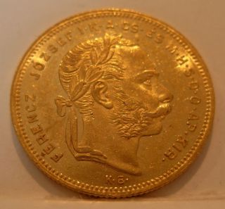 Hungary 1878 Kb Gold 8 Forint 20 Francs Unc photo