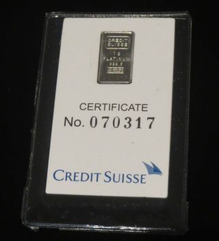 Platinum 1 Gram Pure 999.  5 Fine Statue Of Liberty Bar Credit Suisse photo