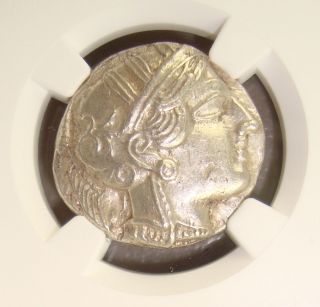 454 - 404 Bc Attica Athens Athena / Owl Ancient Greek Silver Tetradrachm Ngc Ch Au photo