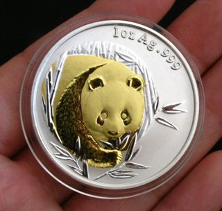 2003 Chinese Giant Panda 24k Gold & Silver Commemorative Medal Bimetallic Coin photo