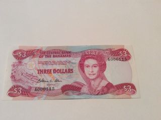 Bahamas 1984 P44 $3 Banknote Vf photo