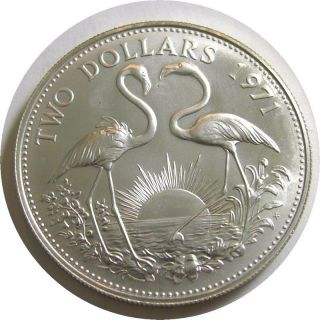 Elf Bahamas 2 Dollars 1971 Fm Silver With Flamingo Day Envelop photo
