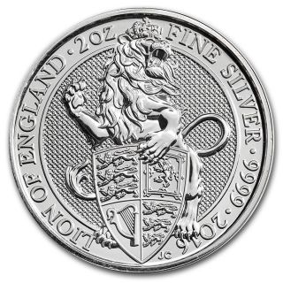 Queen ' S Beast: The Lion - 2016 Britain 5 Pound 2 Oz Silver Bullion Coin photo