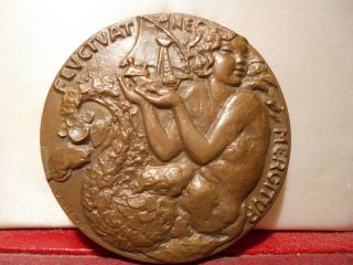 1950 Paris City France Art Bronze Medal Mermaid Fluctuat Nec Mergitur photo
