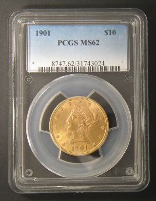 1901 Eagle Coronet Head $10 Gold Liberty Coin Pcgs Ms62 photo