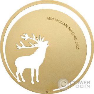 Roaring Deer Mongolian Nature Silver Coin 500 Togrog Mongolia 2017 photo