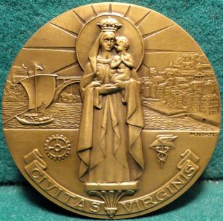 Our Lady Of Vandoma,  Oporto,  Douro River / Coat Arms 78mm Bronze Medal photo