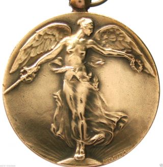 Antique Art Nouveau Victory Angel Of Wwi Bronze Art Medal Pendant By Paul Dubois photo