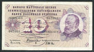 Switzerland 1965 Ten Francs Banknote 