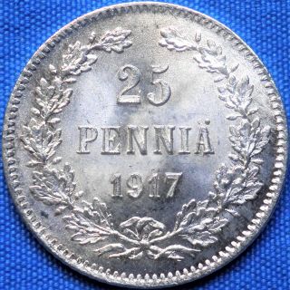 Russian Empire,  Finland 25 Pennia (penniä) 1917,  Silver Coin photo