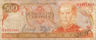 Costa Rica 500 Colones 21.  1.  1987 Series And Prefix C Circulated Banknote Nsa13 photo