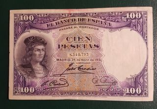 Rare Spain 100 Pesetas 1931 Low Mintage photo