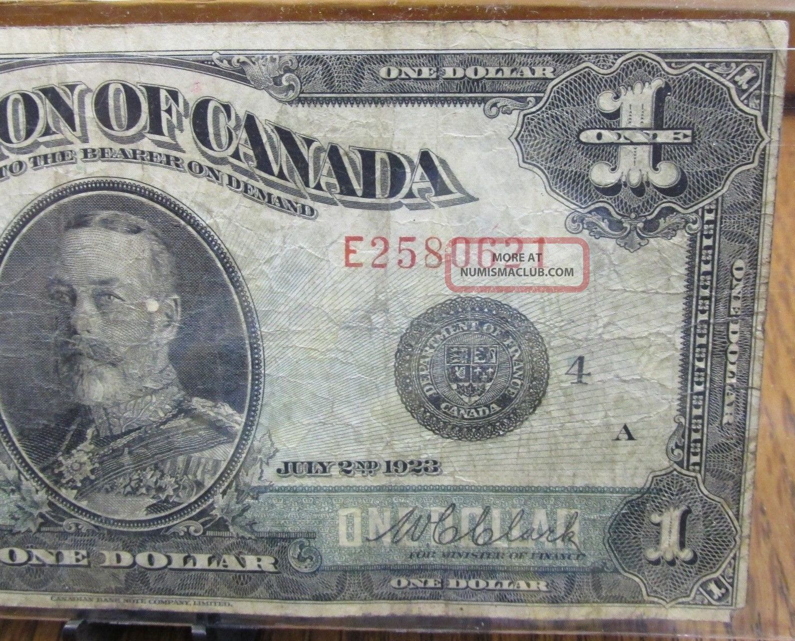 1923 Dominion Of Canada $1 Bank Note Campbell Clark Black Seal