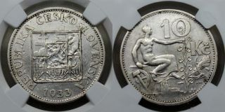 Ngc Au Czechoslovakia Czechoslov 1933 10 Korun Silver Coin Rare 915000 photo