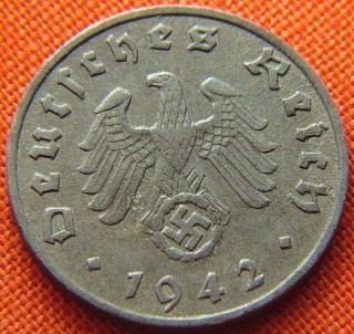 Ww2 German 1942 - F 1 Rp Reichspfennig 3rd Reich Zinc Nazi Coin (rl 1540) photo