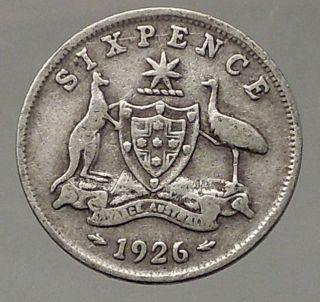 1926 Australia - Sixpence Antique Silver Coin King George V Coat - Of - Arms I57822 photo