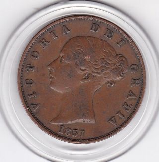 1857 Queen Victoria Half Penny (1/2d) Copper Coin photo