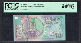 Suriname 10 Gulden 2000 Unc/unc - Pcgs 64ppq Very Choice P147 photo
