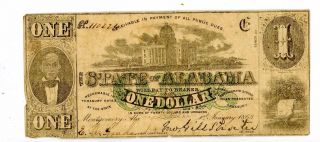 State Of Alabama $1 One Dollar Civil War Era Confederate Currency Note 1863 photo