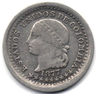 Colombia,  5 Centavos 1877 Bogota photo