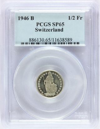 1946 - B Switzerland 1/2 Half Franc Silver Specimen Coin - Pcgs Sp 65 - Km 23 photo