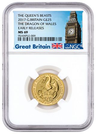 2017 Britain 1/4 Oz Gold Queen ' S Beasts Dragon £25 Coin Ngc Ms69 Er Sku46068 photo