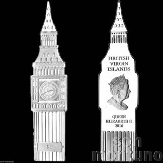 2016 Big Ben Clock Shaped 1 Dollar Coin Copper Nickel Silver Uk Eu Brexit London photo