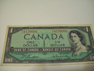 1954 Canada One $1.  00 Bill.  Canadian 1954 Dollar Bill.  Estate. photo