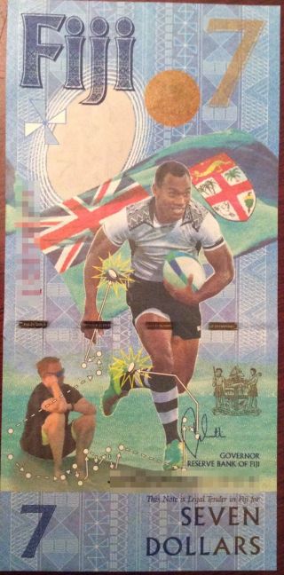 2017 Fiji $7 Seven Dollars Rugby Commemorative Banknote Unc - Release photo