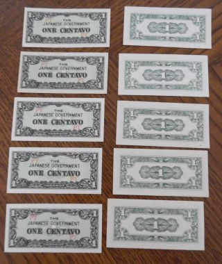 Ww 2 Occupation Japanese Centavos 10 One Centavo Bills photo