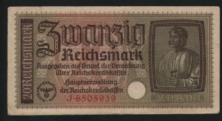 Germany 20 Reichsmark 1940 - 1945 Occupied Terr.  - Series: J 6505939 - 
