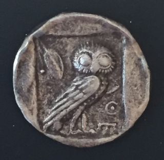 Ancient Greek Roman Silver Trade Coin,  Didrachm - Athens Owl - Athena 465 Bc photo