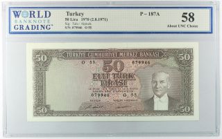 Turkey 1970 (1971),  50 Lira,  P187a Aunc (dd639a) photo