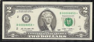 2009 2$ Dollar Star Note Frb B York Seri Low Number B00008859 Unc - Rare photo