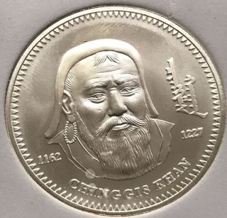 2002 Mongolia Genghis Khan 1000 Togrog Chinggis Khan 1 Oz.  925 Silver Coin photo