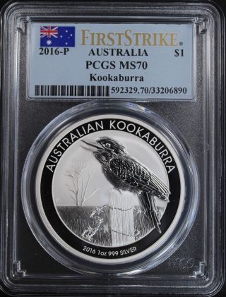 2016 - P Australia $1 1 Oz.  999 Silver Kookaburra Pcgs Ms70 1st Strike Australian photo