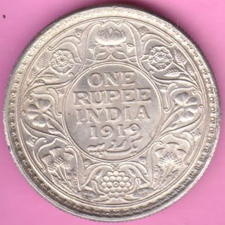 British India - 1919 - King George V - One Rupee - Rarest Silver Coin - 24 photo