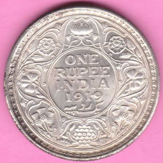 British India - 1919 - King George V - One Rupee - Rarest Silver Coin - 23 photo