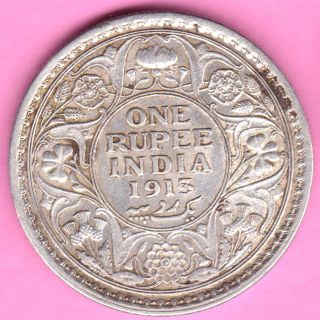 British India - 1913 - King George V - One Rupee - Rarest Silver Coin - 22 photo
