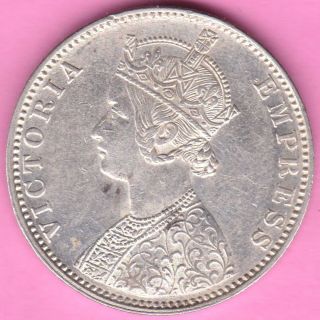 British India - 1900 - ' B ' Incuse - One Rupee - Victoria Queen - Silver Coin - 16 photo