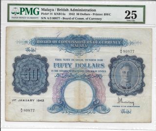 Malaya / British Administration - $50,  1942.  Pmg 25.  Rare. photo