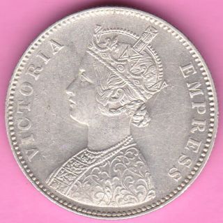 British India - 1885 - ' B ' Incuse - One Rupee - Victoria Queen - Silver Coin - 13 photo